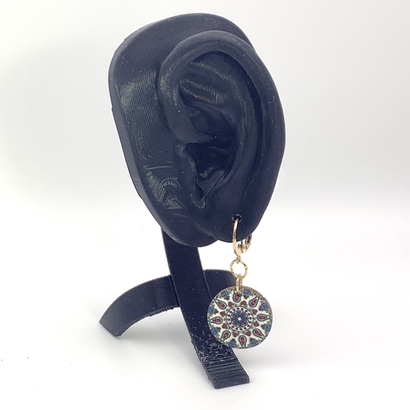 Boho Wooden Mandela Dangle Earrings - Picture 2 of 5